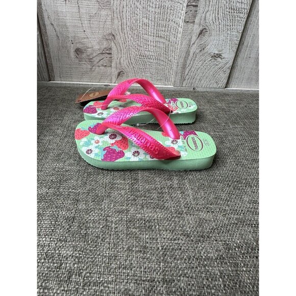 Havaianas Toddlers Logo Flip Flops Size 9C Sandals Girls Pink Green Strawberry - Picture 4 of 7